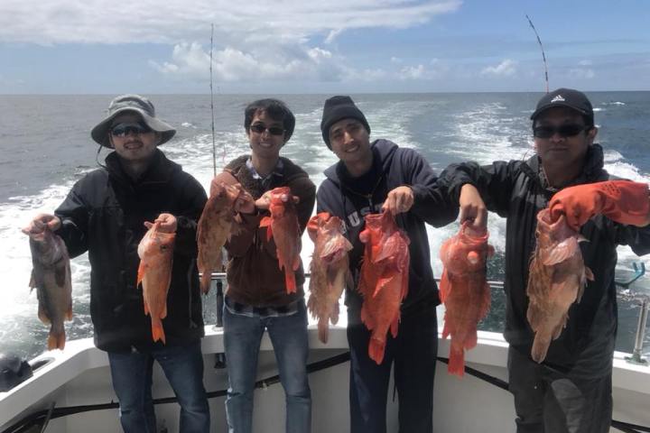rockfish on deck with group